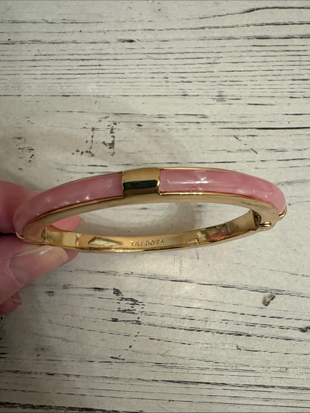 Talbots Pink  and Gold-Tone Hinged Bangle Bracelet - Picture 2 of 10